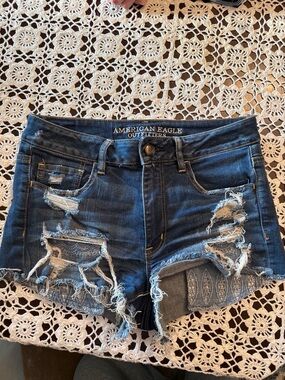 American Eagle Outfitters Dark Blue Distressed Denim Cutoff Shorts